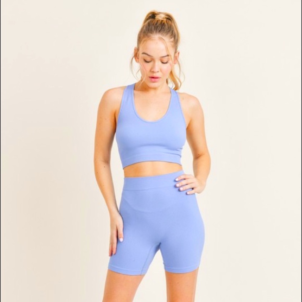 Ribbed U Neck Crop Top & Biker Shorts Set